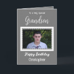 Very special Grandson photo grey birthday Card<br><div class="desc">To a very special grandson.
Happy birthday.
Add a name and a photo.
Grey and white.</div>