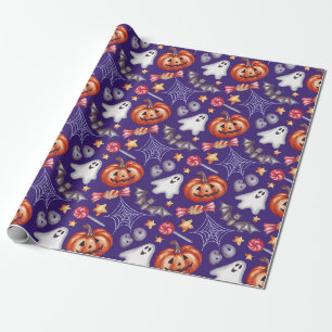 Very Spooky Halloween Collage Purple Wrapping Paper
