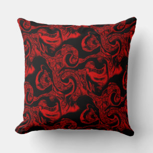 Very stained red spiral parts on black background throw pillow