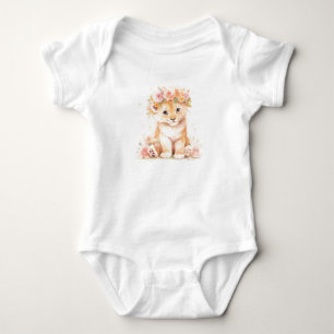 Very Sweet Baby Lion Lioness Cub with Flowers Bodysuit