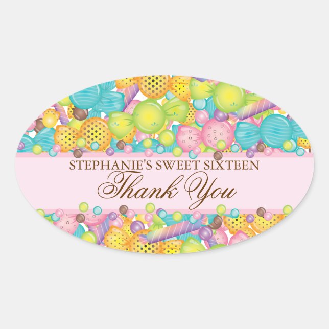Very Sweet Colourful Candy Sweet 16 Favour Sticker (Front)