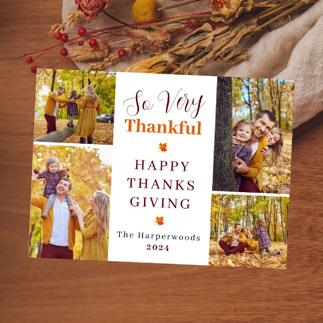 Very Thankful | Fall thanksgiving family photo Holiday Card (Creator Uploaded)