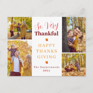 Very Thankful Fall thanksgiving family photo Holiday Postcard