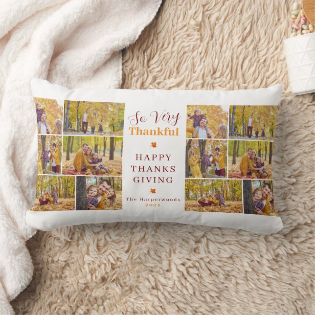 Very Thankful | Fall thanksgiving family photo Lumbar Pillow (Blanket)