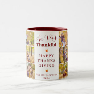 Very Thankful Fall thanksgiving family photo Two-Tone Coffee Mug