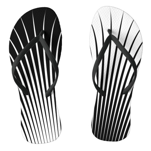 Very Unique White and Black Stripe Pattern Flip Flops (Footbed)