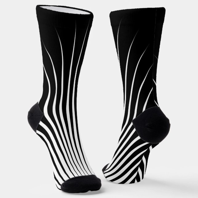 Very Unique White and Black Stripe Pattern Socks (Angled)