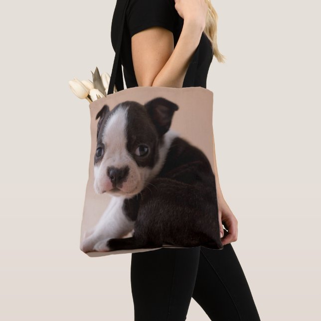Very Young Boston Terrier Puppy Tote Bag (Close Up)