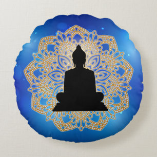 Vesak Day Buddha and Mandala Vaisakha Purnima Round Pillow