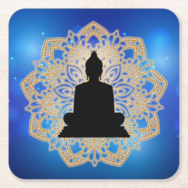 Vesak Day Buddha and Mandala Vaisakha Purnima Square Paper Coaster (Front)