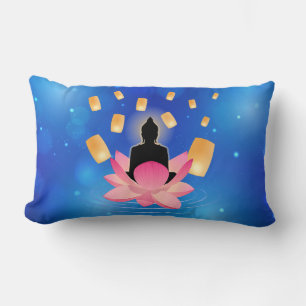 Vesak Day Buddha on Lotus Lantern Vaisakha Lumbar Pillow