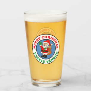 Vesele Vanoce Czech Christmas Santa Glass