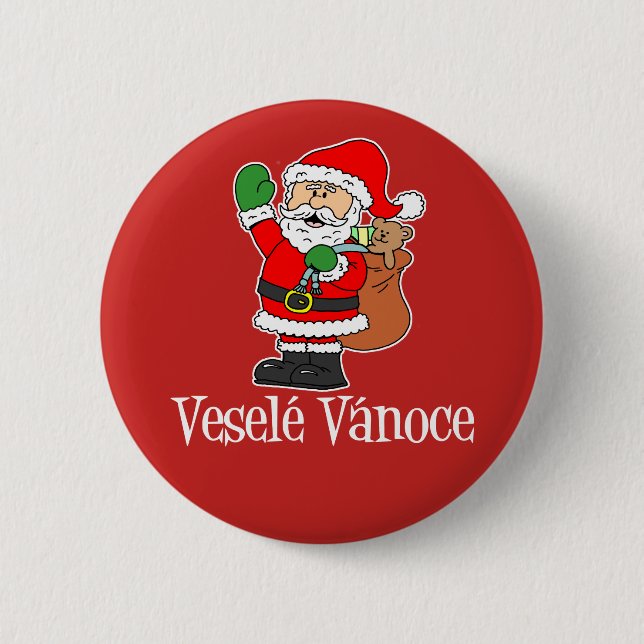 Vesele Vanoce Czech Christmas Santa Red 2 Inch Round Button (Front)