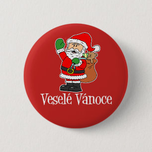 Vesele Vanoce Czech Christmas Santa Red 2 Inch Round Button
