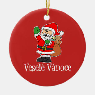 Vesele Vanoce Czech Christmas Santa (RED) Ceramic Ornament