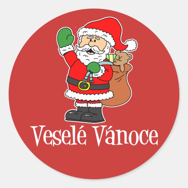 Vesele Vanoce Czech Christmas Santa Red Classic Round Sticker (Front)