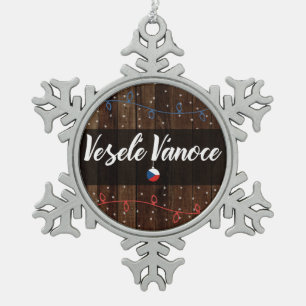 Veselé Vánoce Czech Merry Christmas, Rustic Style Snowflake Pewter Christmas Ornament