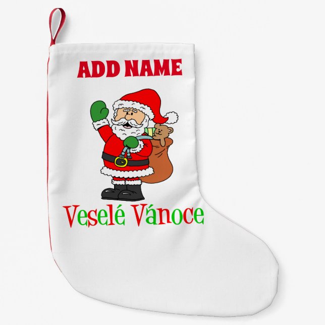 Vesele Vanoce Personalized Name Czech Small Christmas Stocking (Front)