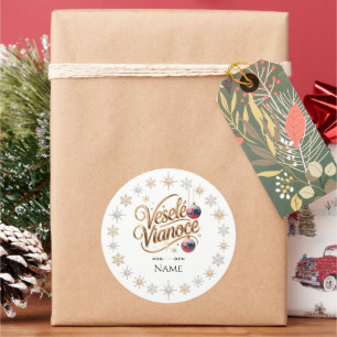 Veselé Vianoce Slovak Christmas Personalized Name Classic Round Sticker