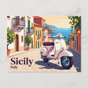 Vespa Ride Through Sicily Italy Postcard