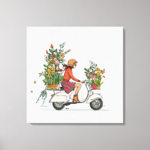 Vespa Scooter girl with flowers Canvas Print