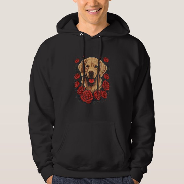 Veste À Capuche A Golden Retriever surrounded with red Roses, illu (Devant)