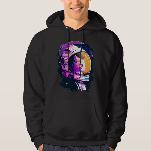 Veste À Capuche Aesthetic Vaporwave Space Cat 80s 90s Astronaut  4 (Devant)