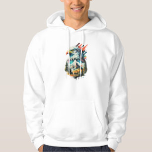 Veste À Capuche Aigle d'aquarelle et paysage de montagne Art