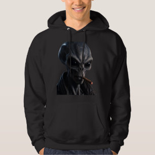 Veste À Capuche Alien Gris Cool Fumant un Cigare - Art Sci-Fi de M