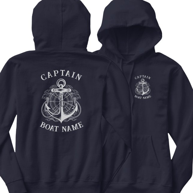 Veste À Capuche Ancre de nom de bateau du capitaine nautique perso (Créateur téléchargé)