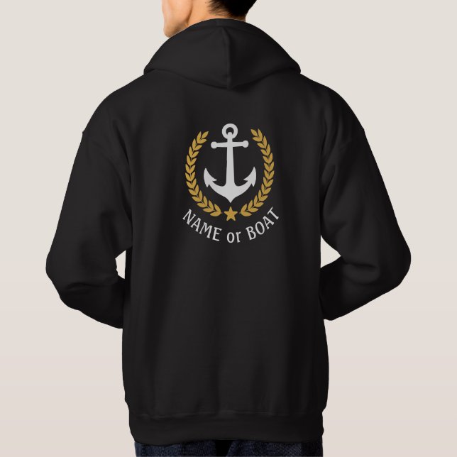 Veste À Capuche Ancre nautique Votre nom de bateau Gold Laurel Bla (Dos)