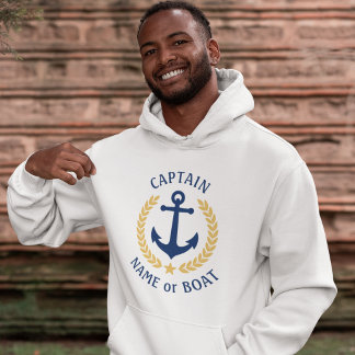 Veste À Capuche Ancre Votre nom de bateau Capitaine Gold Laurel Bl