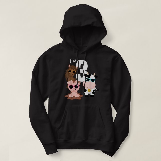 Veste À Capuche Animaux de ferme cool 3e fête d'anniversaire 3 ans (Design devant)