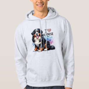 Veste À Capuche Aquarelle J'aime mon chien bernois de montagne