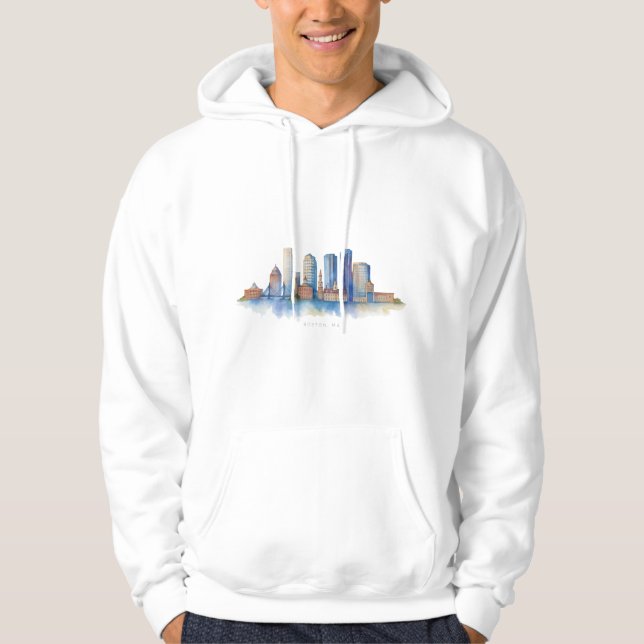 Veste À Capuche Aquarelle Skyline de Boston City | MA Boston moder (Devant)