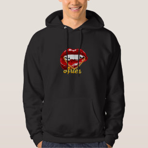 Veste À Capuche Aries Girl Juicy Lips Gold Chain Astrologie Zodiac