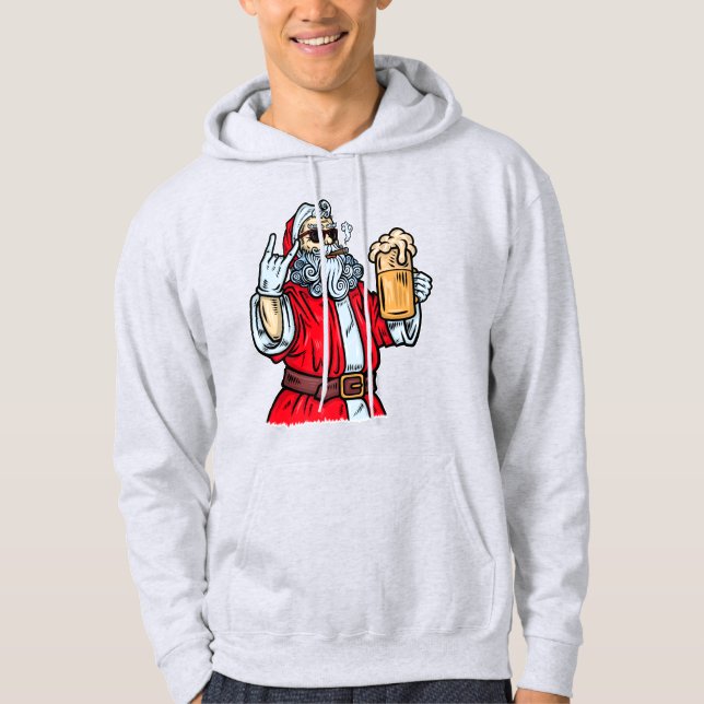 Veste À Capuche Bad Père Noël, Rock, Bière et Cigar (Devant)