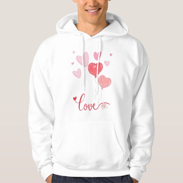 Veste À Capuche Ballons et Coeurs d'Amour Adorable - Saint Valenti (Devant)