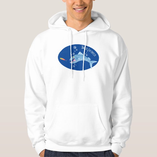 Veste À Capuche Barracuda poisson affamé de la pêche dessin animé (Devant)