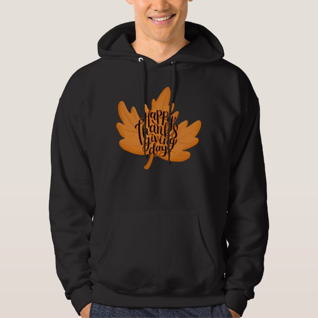 Veste À Capuche Belle typographie de Bon thanksgiving sur Leaf (Devant)