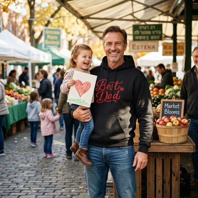 Veste À Capuche Best Dad Script Red Heart Minimalist Men's Hoodie (Créateur téléchargé)