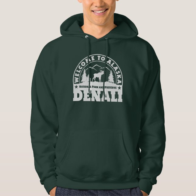 Veste À Capuche Bienvenue en Alaska. Denali - Logo blanc (Devant)