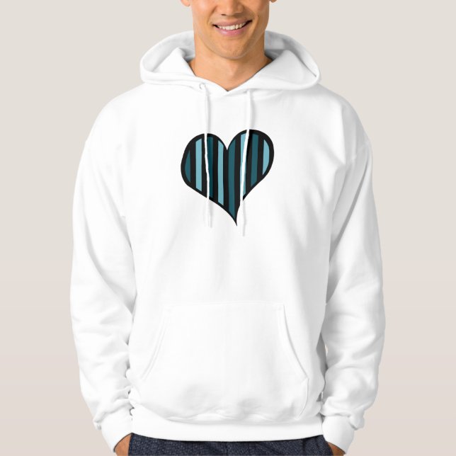 Veste À Capuche Bleu, Motif rayé, Lignes, Coeur (Devant)