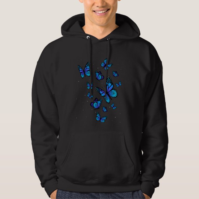 Veste À Capuche Blue Butterfly Art Garden Beaux papillons (Devant)