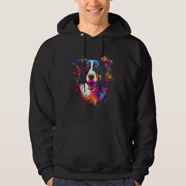 Veste À Capuche Border Collie Rainbow Splashes Retro Design (Devant)