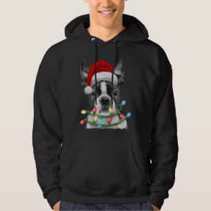 Veste À Capuche Boston Terrier Chien Père Noël Christmas Tree Lumi