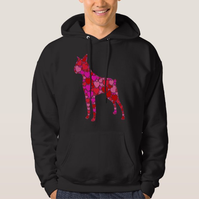 Veste À Capuche Boston Terrier Rose Coeur Rouge Pour Femmes Hommes (Devant)