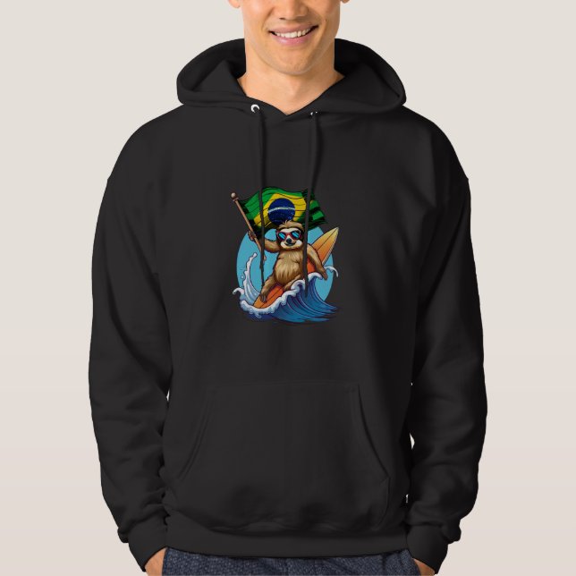 Veste À Capuche Brasil Drapeau Sloth Surfing Brésilien Fierté Bras (Devant)