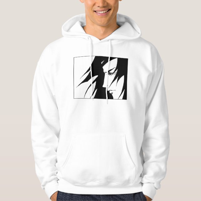 Veste À Capuche Caractère Manga Anime noir et blanc (Devant)