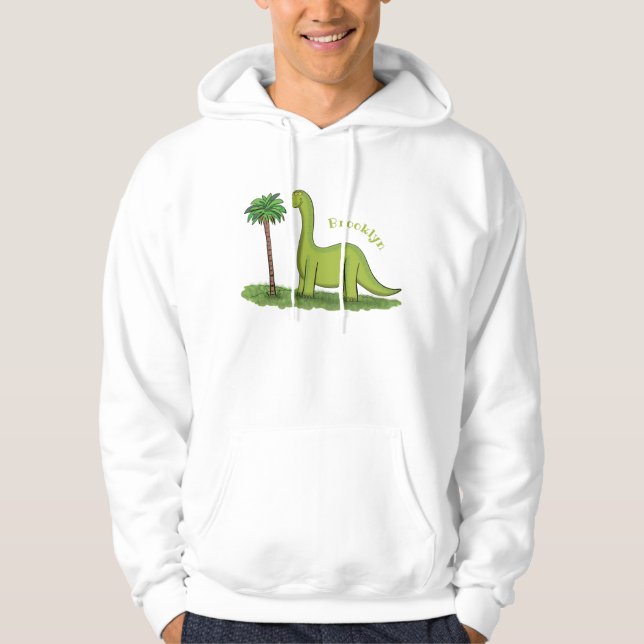 Veste À Capuche Caricature de dinosaure de brontosaurus vert migno (Devant)